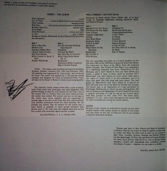 Crass – Christ - The Album / Well Forked - But Not Dead